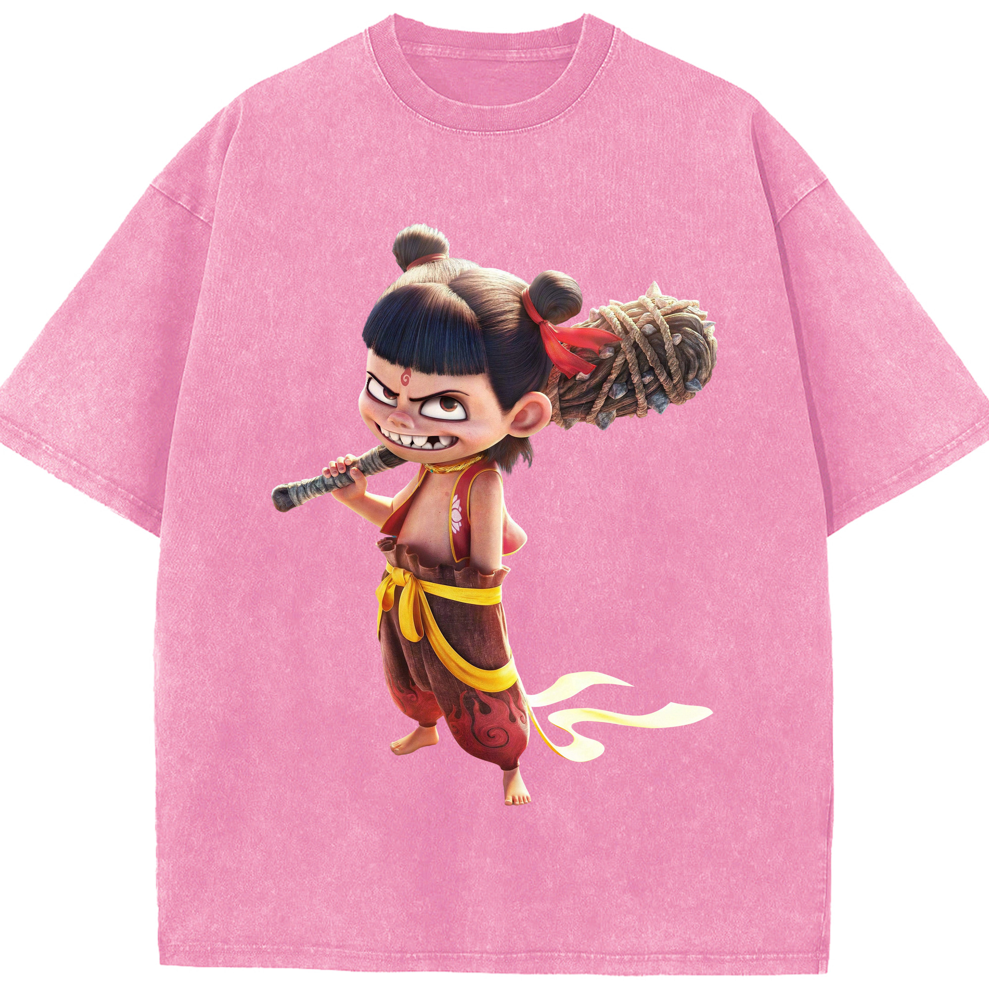 （画像用） Ne Zha 2 ナタ 魔童の大暴れ 綿100% ヴィンテージ風 半袖Tシャツ（フロントプリント）